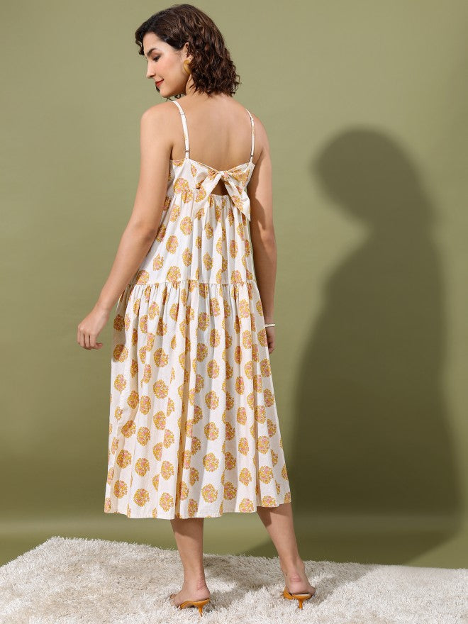 Vishudh women Cream Printed Maxi Dress - Cream - Image 3