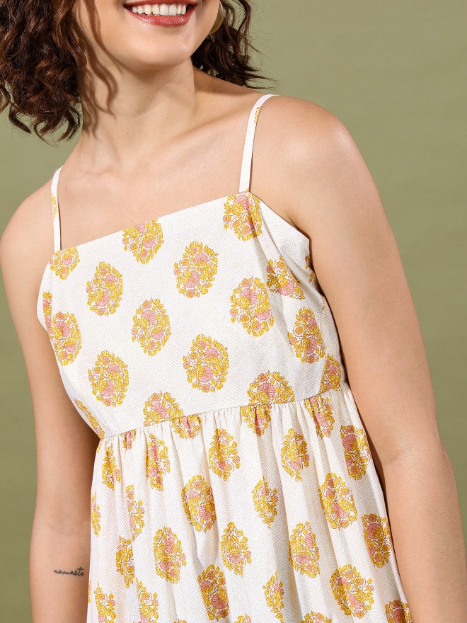 Vishudh women Cream Printed Maxi Dress - Cream - Image 5