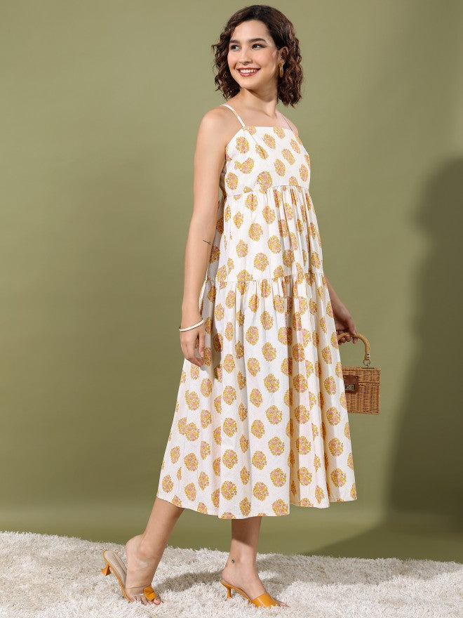 Vishudh women Cream Printed Maxi Dress - Cream - Image 6