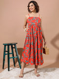 Vishudh Women Orange Printed Maxi Dress - Orange - Image 1