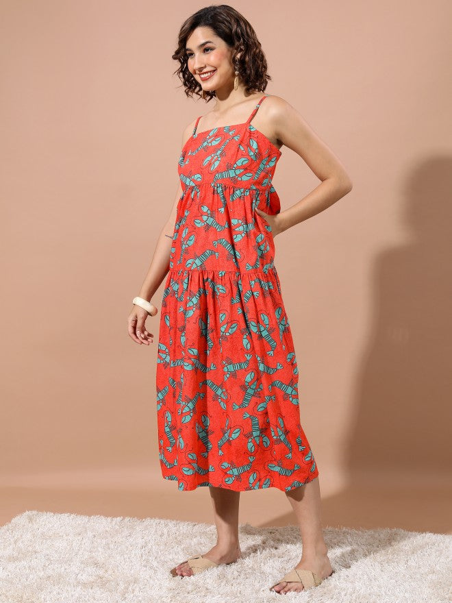 Vishudh Women Orange Printed Maxi Dress - Orange - Image 2