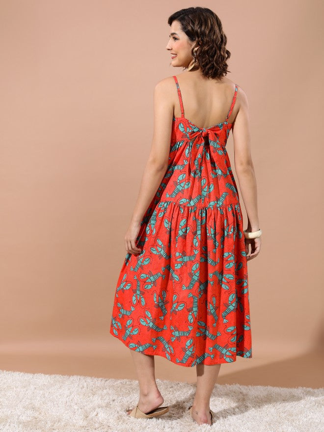 Vishudh Women Orange Printed Maxi Dress - Orange - Image 3