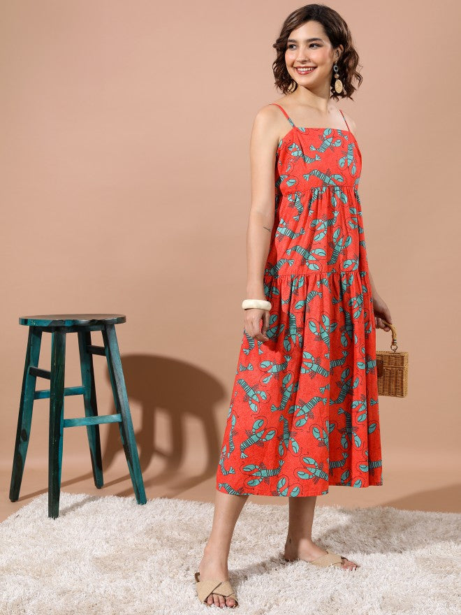 Vishudh Women Orange Printed Maxi Dress - Orange - Image 4