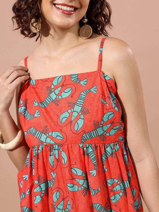 Vishudh Women Orange Printed Maxi Dress - Orange - Image 5