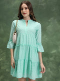 Vishudh Women Green Embroidered Fit & Flare Dress - Green - Image 1