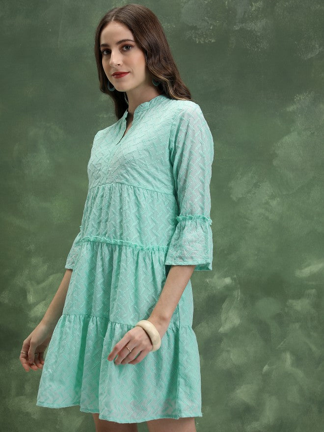 Vishudh Women Green Embroidered Fit & Flare Dress - Green - Image 4