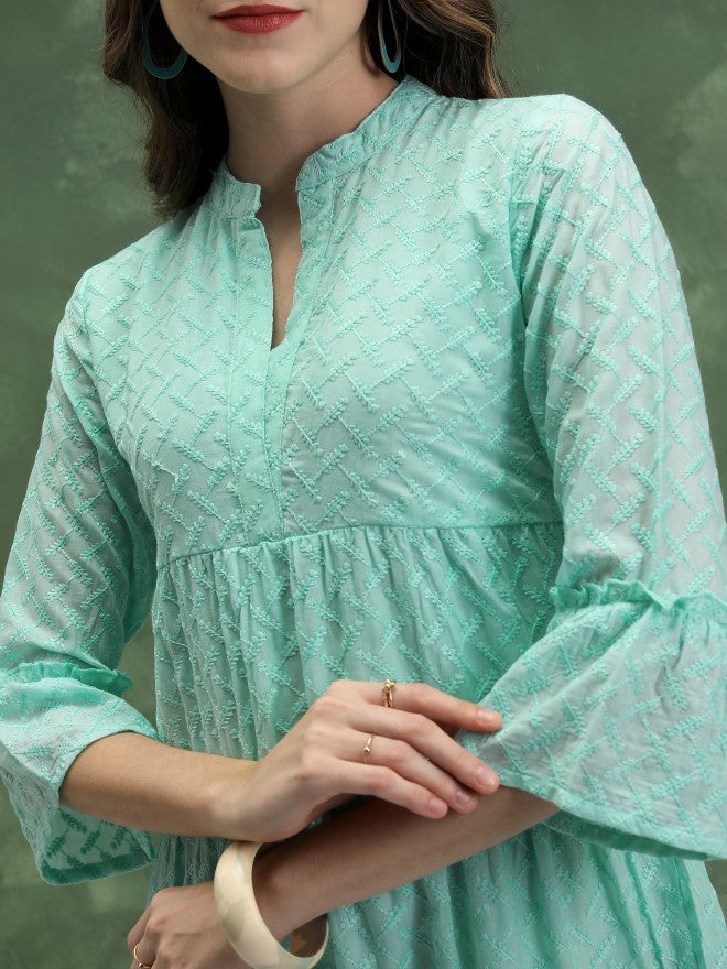 Vishudh Women Green Embroidered Fit & Flare Dress - Green - Image 5