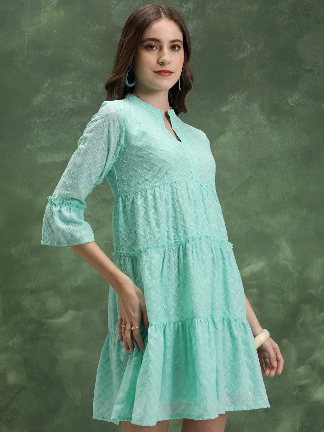 Vishudh Women Green Embroidered Fit & Flare Dress - Green - Image 6