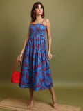 Vishudh Women Blue Printed A-Line Dress - Blue - Image 1