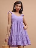 Vishudh Women Lavender Self Design A-Line Dress - Lavender - Image 1