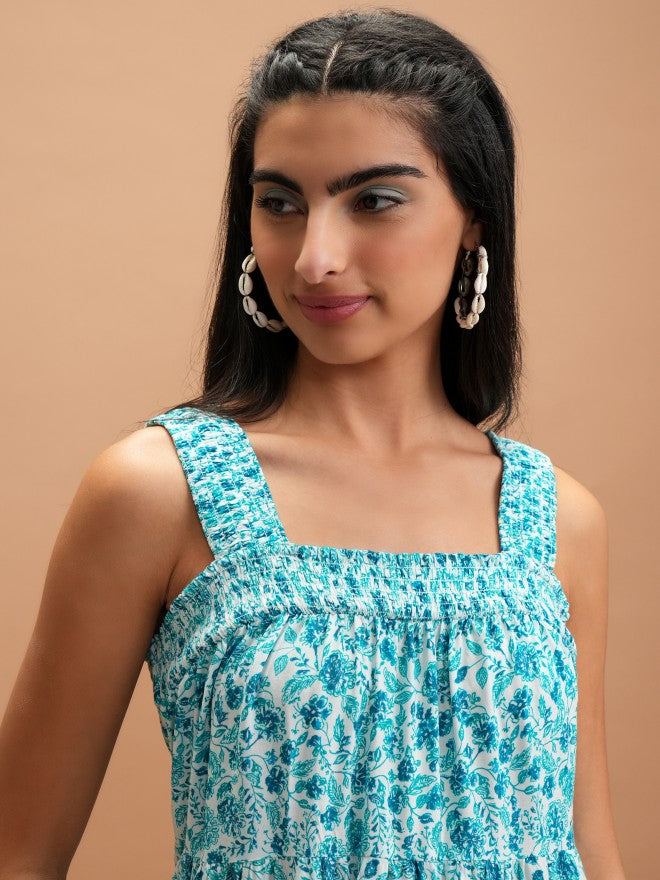 Vishudh Women Turquoise Printed A-Line Dresses - Turquoise - Image 2