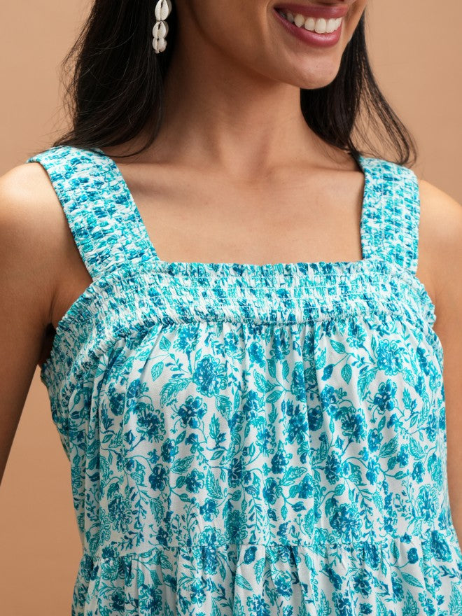 Vishudh Women Turquoise Printed A-Line Dresses - Turquoise - Image 5