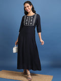 Vishudh Women Navy Embroidered Maxi Dress - Navy Blue - Image 1