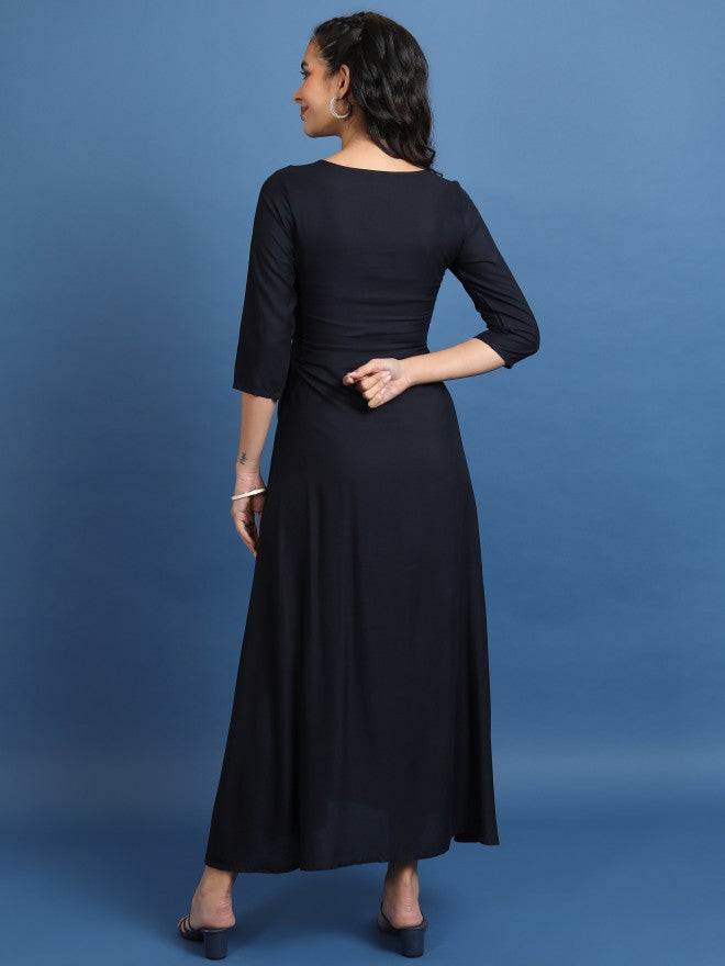 Vishudh Women Navy Embroidered Maxi Dress - Navy Blue - Image 3