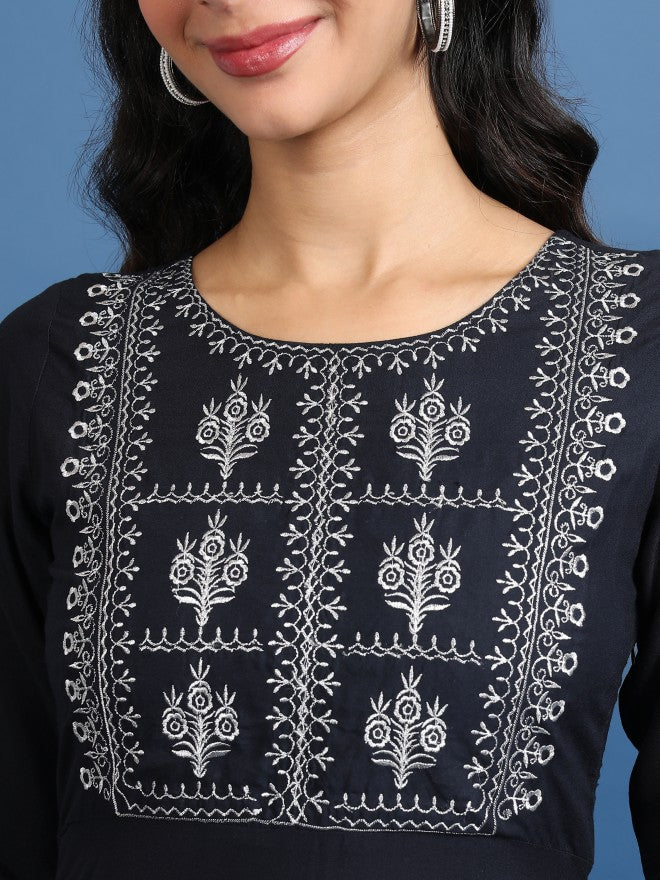 Vishudh Women Navy Embroidered Maxi Dress - Navy Blue - Image 5