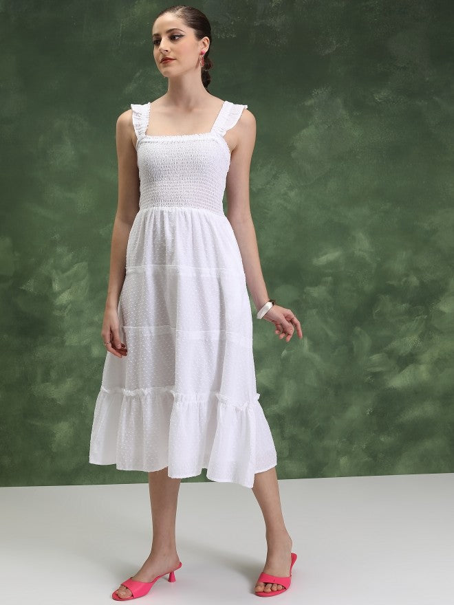 Vishudh Women White Self Design A-Line Dress - White - Image 2