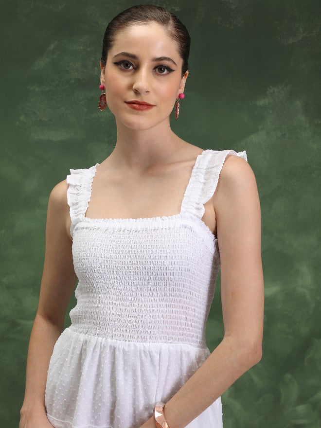 Vishudh Women White Self Design A-Line Dress - White - Image 6
