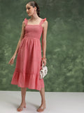 Vishudh Women Pink Self Design A-Line Dress - Pink - Image 1