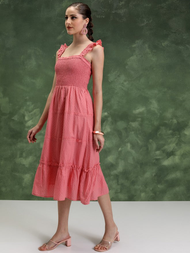 Vishudh Women Pink Self Design A-Line Dress - Pink - Image 2
