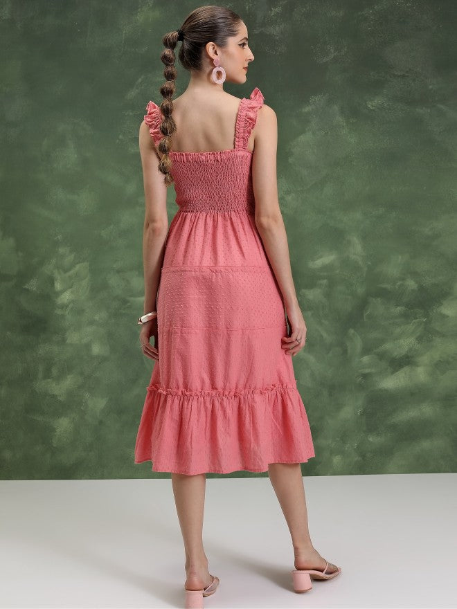 Vishudh Women Pink Self Design A-Line Dress - Pink - Image 3