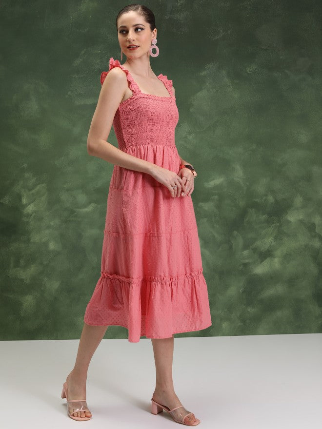 Vishudh Women Pink Self Design A-Line Dress - Pink - Image 4