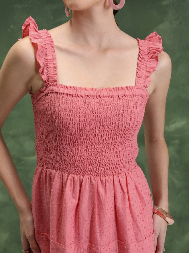 Vishudh Women Pink Self Design A-Line Dress - Pink - Image 5