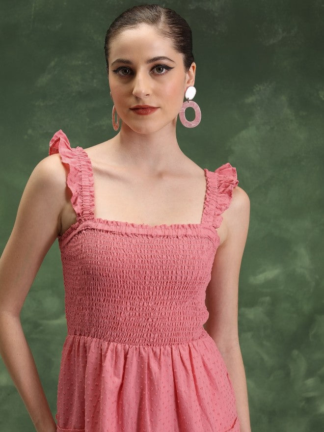 Vishudh Women Pink Self Design A-Line Dress - Pink - Image 6