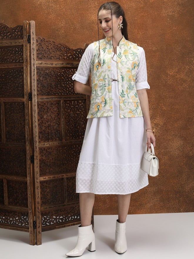 Vishudh Women Off White Open Front Jacket - Off White - Image 2
