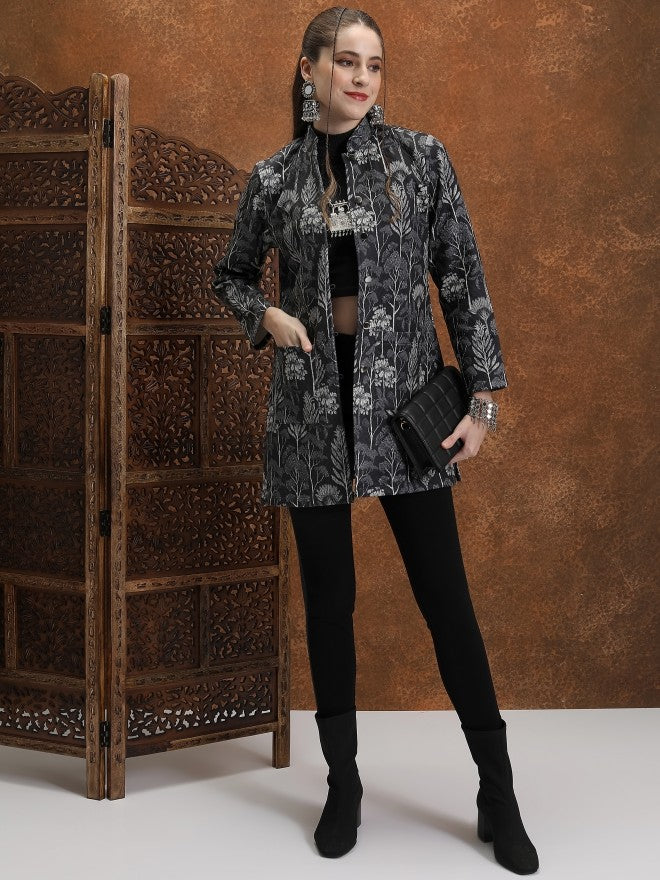 Vishudh Women Black Open Front Jacket - Black - Image 2