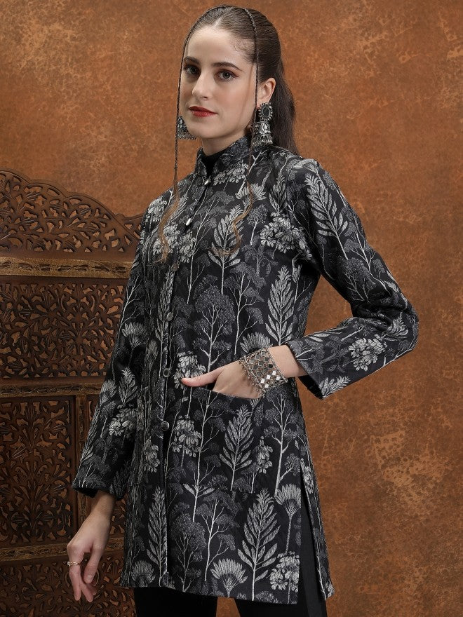 Vishudh Women Black Open Front Jacket - Black - Image 4