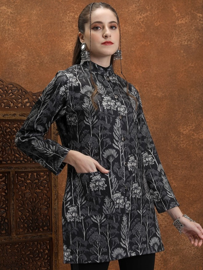Vishudh Women Black Open Front Jacket - Black - Image 6