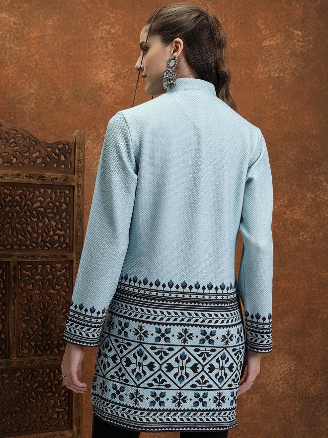 Vishudh Women Blue Open Front Jacket - Blue - Image 3