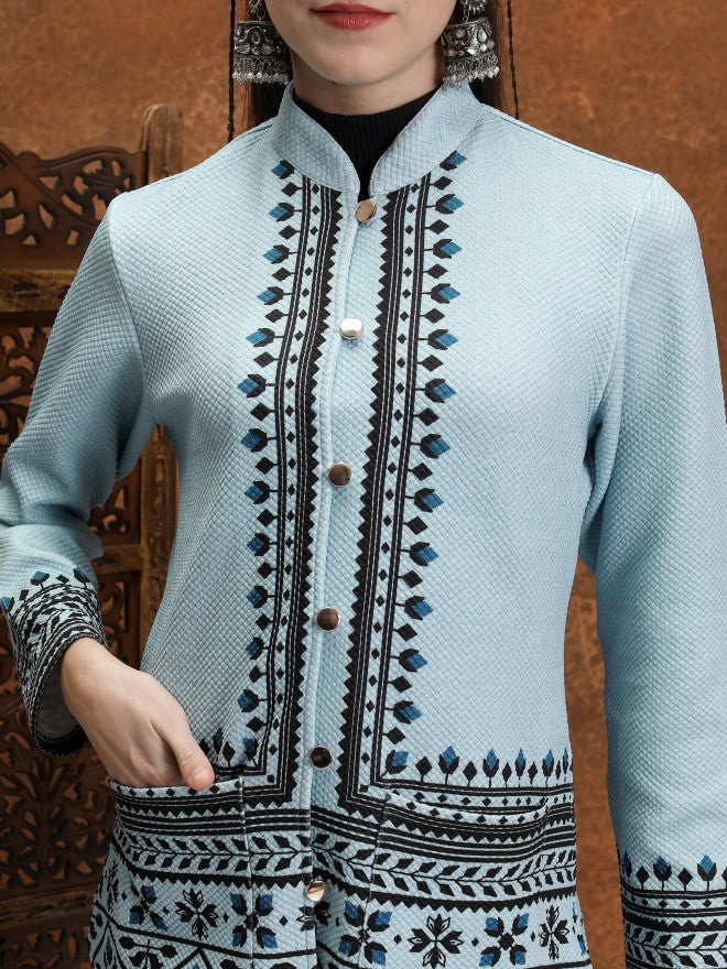Vishudh Women Blue Open Front Jacket - Blue - Image 5