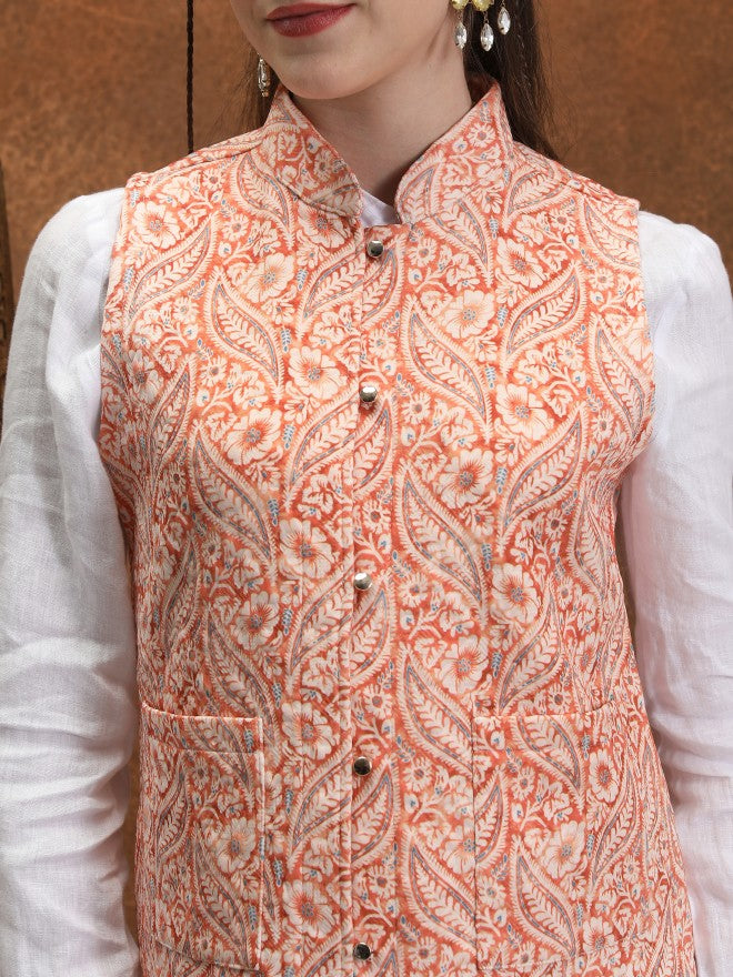 Vishudh Women Rust Open Front Jacket - Rust - Image 5