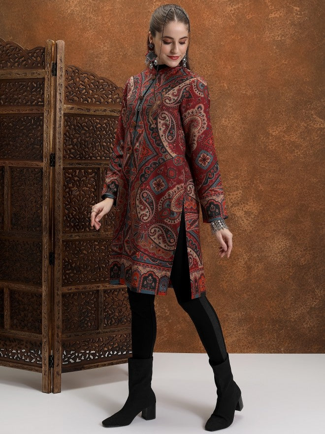 Vishudh Women Maroon Open Front Jacket - Maroon - Image 2