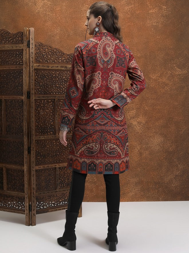 Vishudh Women Maroon Open Front Jacket - Maroon - Image 3