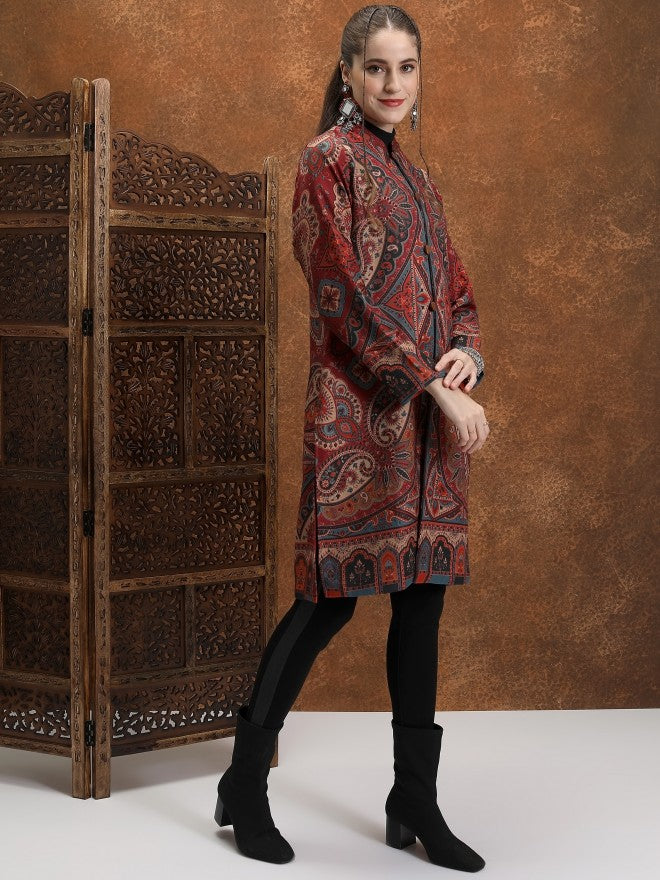 Vishudh Women Maroon Open Front Jacket - Maroon - Image 4