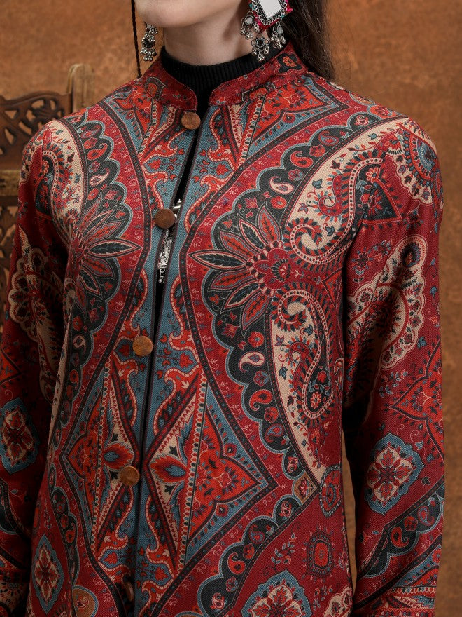 Vishudh Women Maroon Open Front Jacket - Maroon - Image 5