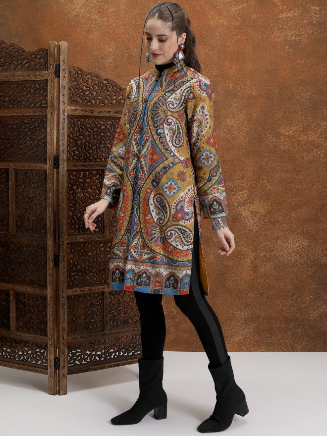 Vishudh Women Mustard Open Front Jacket - Mustard - Image 2