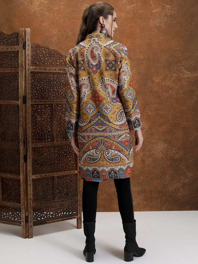 Vishudh Women Mustard Open Front Jacket - Mustard - Image 3
