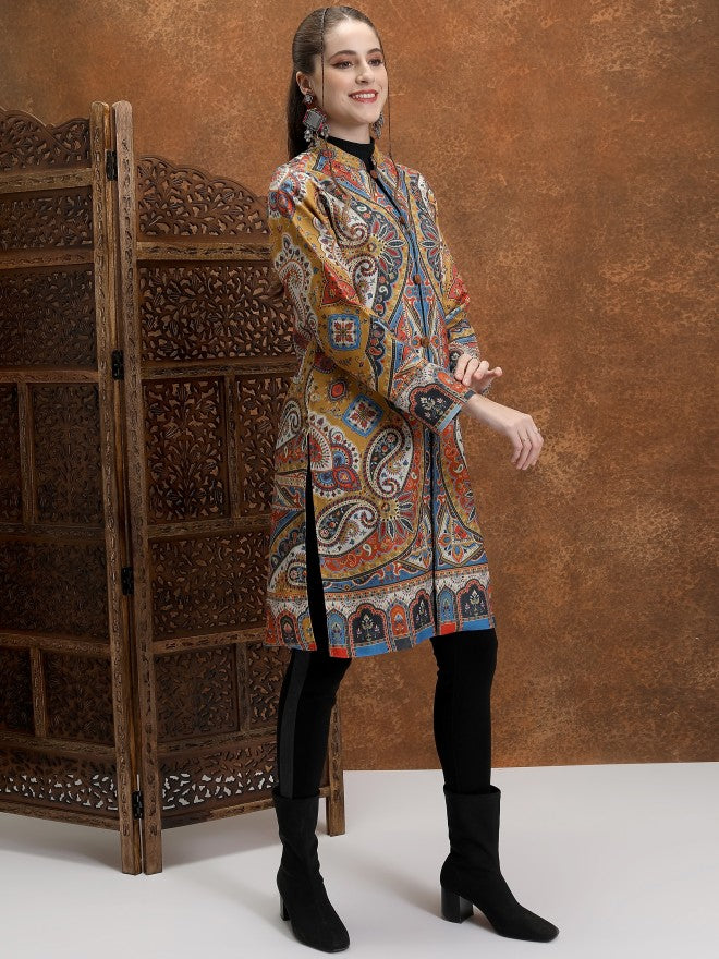 Vishudh Women Mustard Open Front Jacket - Mustard - Image 4