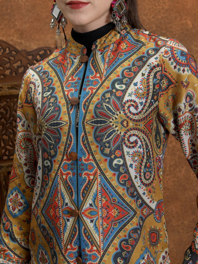 Vishudh Women Mustard Open Front Jacket - Mustard - Image 5