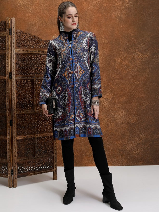 Vishudh Women Navy Blue Open Front Jacket - Navy Blue - Image 1