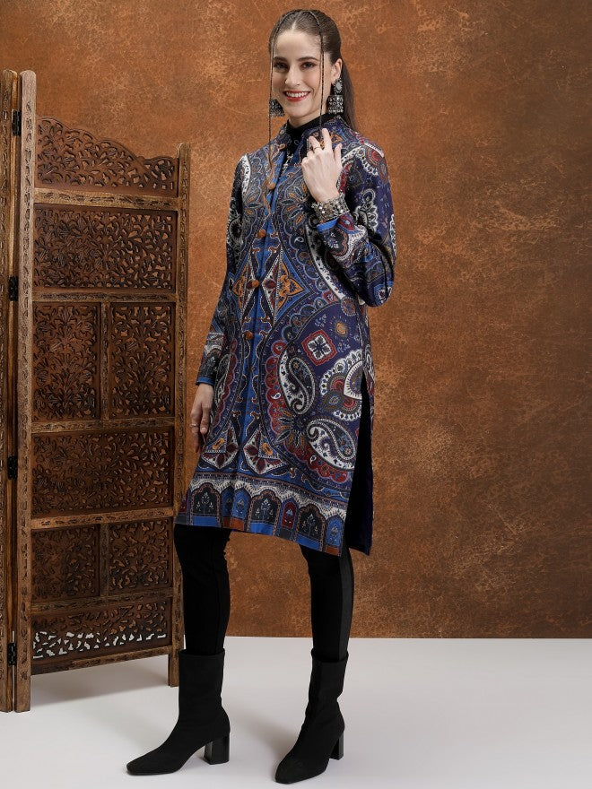 Vishudh Women Navy Blue Open Front Jacket - Navy Blue - Image 2