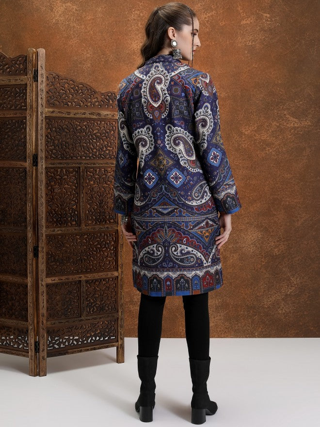 Vishudh Women Navy Blue Open Front Jacket - Navy Blue - Image 3