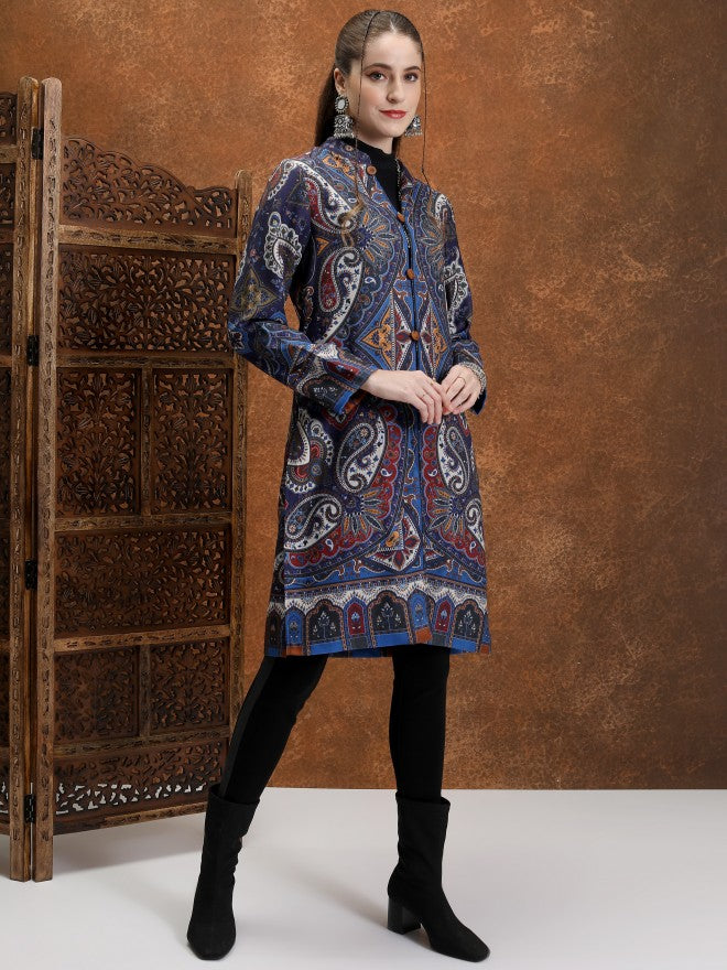 Vishudh Women Navy Blue Open Front Jacket - Navy Blue - Image 4