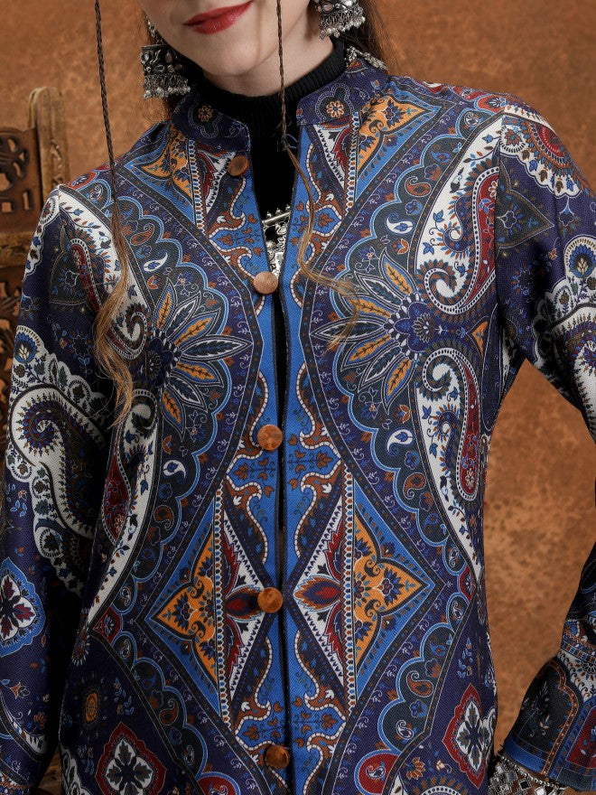 Vishudh Women Navy Blue Open Front Jacket - Navy Blue - Image 5