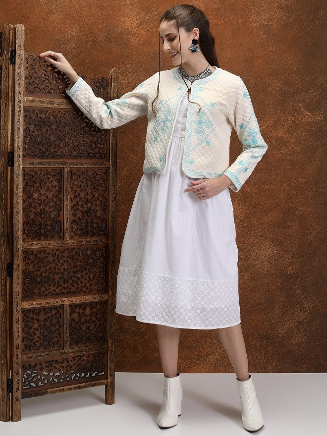 Vishudh Women Off White Open Front Jacket - Off White - Image 2