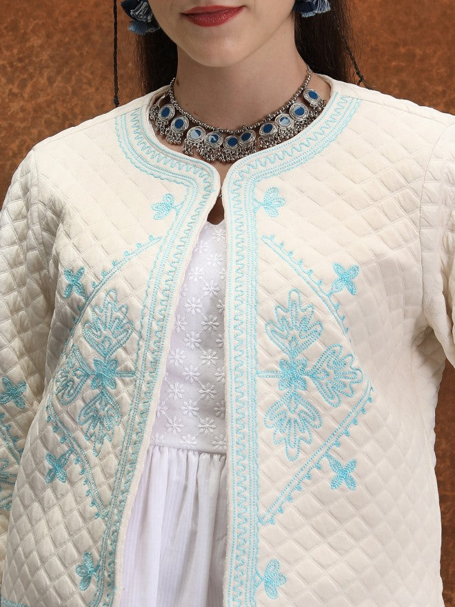 Vishudh Women Off White Open Front Jacket - Off White - Image 5