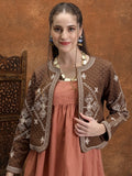 Vishudh Women Brown Open Front Jacket - Brown - Image 1